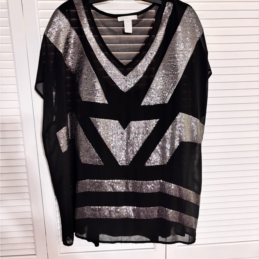 Black and Silver V-Neck Top